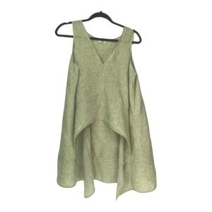 Blitz Italian Linen Green Sleeveless V-Neck Hi-Low Draped‎ Front Top One Size
